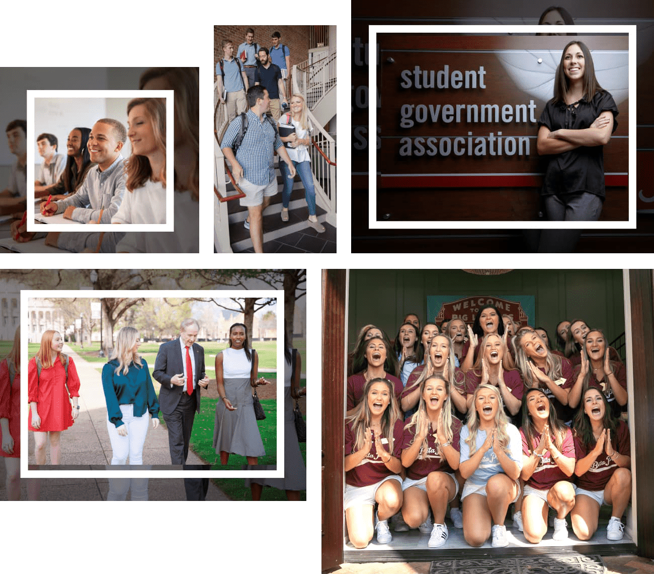 a collage of photos showing students participating in various campus life activities