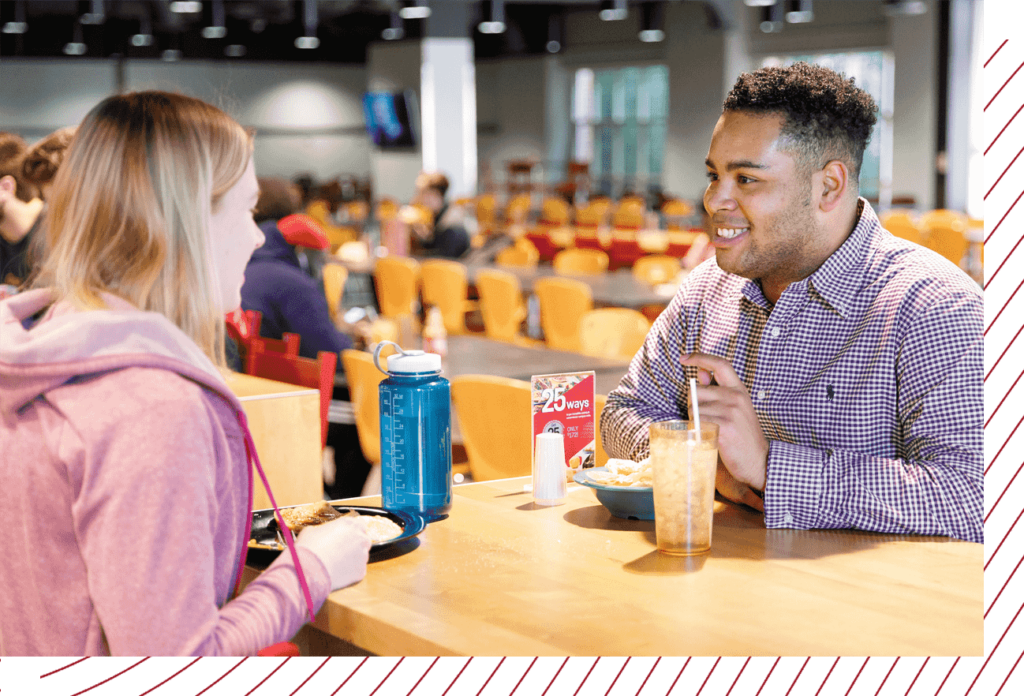 Two students eat together at Lakeside Dining Hall.